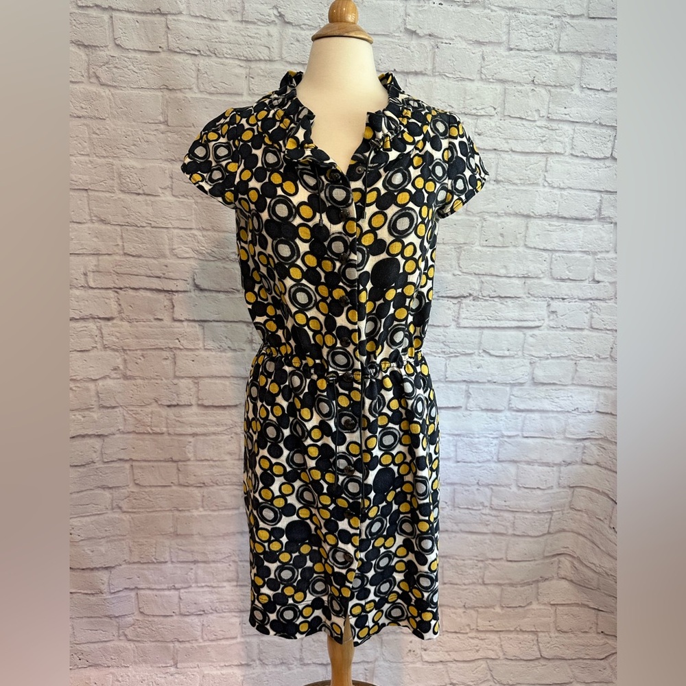 Worth Black and Yellow Circle-Print Midi Dress